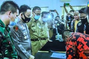 PP dan GMBI Kabupaten Ciamis saat menandatangani Deklarasi Damai